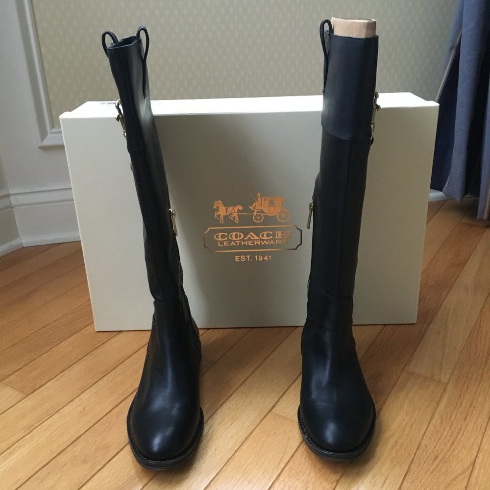 NWT COACH Martta Black Leather Boots Size 6 - Picture 2 of 10